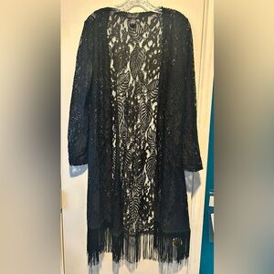 Elegant Black Lace Fringe Cardigan